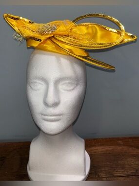 Mr Hi’s Women’s Yellow Satin Fascinator Headpiece Netting Sequins Derby Church